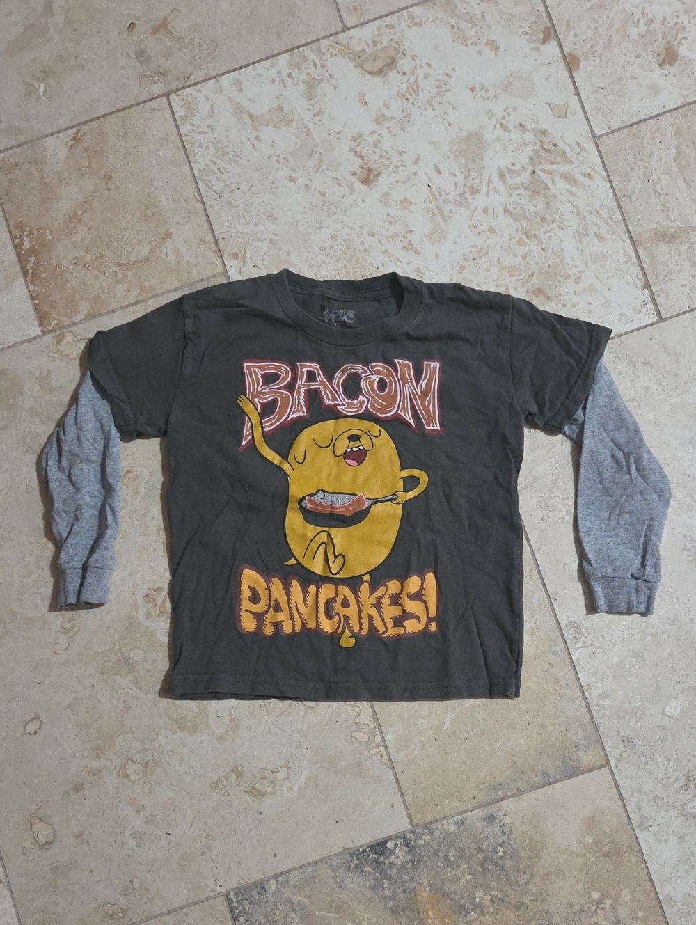 👕 Adventure Time “Bacon Pancakes” Jake the Dog Long Sleeve Shirt – Boys Size XS